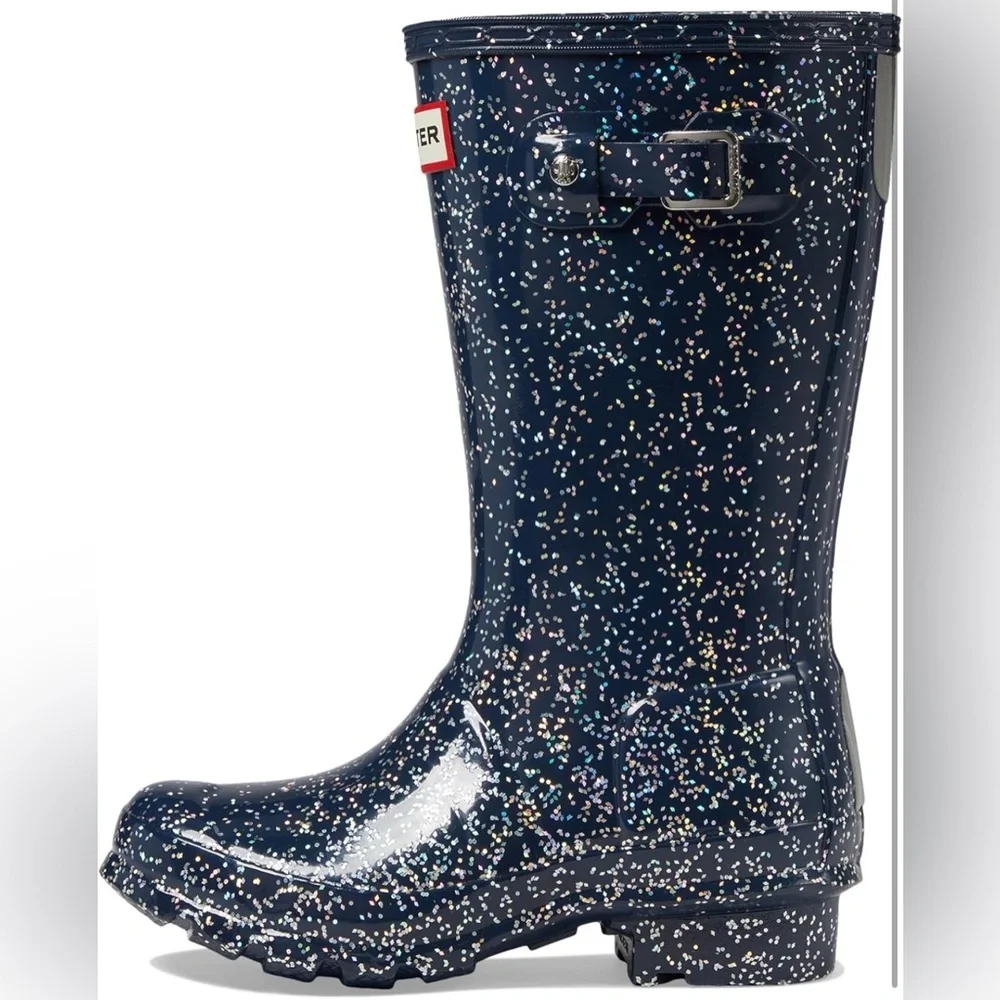 NIB Hunter Original Giant Glitter Glitter Rain Boots Valtameri Blue Size EU 37 - Picture 4 of 14